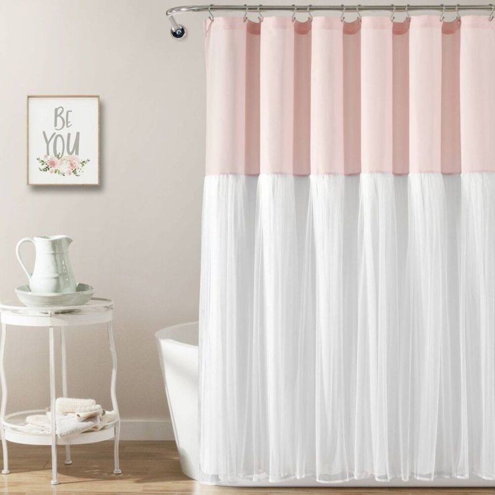 Lush Décor Tulle Skirt Color Block Microfiber Shower Curtain - Blush